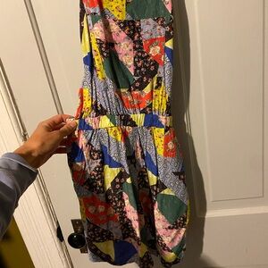 Free People Colorful Patchwork Print shortalls